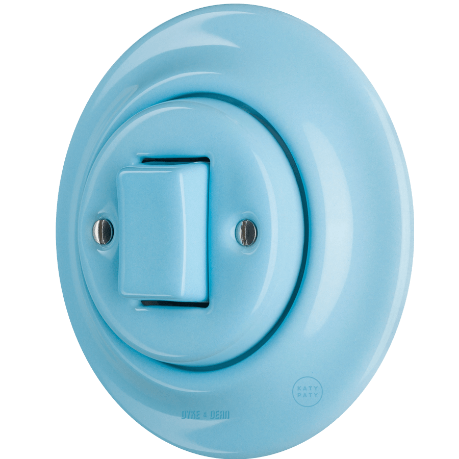 PORCELAIN WALL LIGHT SWITCH FAT BUTTON PASTEL BLUE - DYKE & DEAN