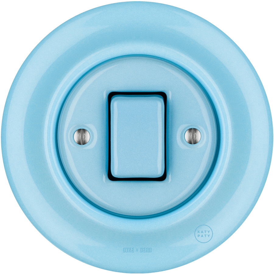 PORCELAIN WALL LIGHT SWITCH FAT BUTTON PASTEL BLUE - DYKE & DEAN