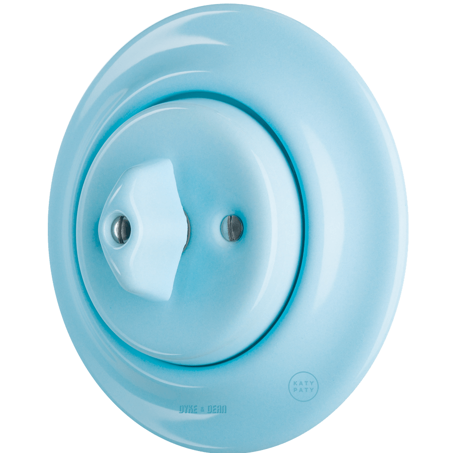 PORCELAIN WALL LIGHT SWITCH ROTARY PASTEL BLUE - DYKE & DEAN