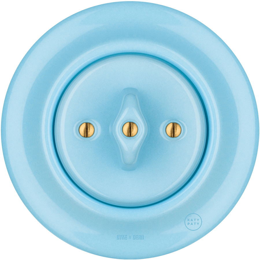 PORCELAIN WALL LIGHT SWITCH ROTARY PASTEL BLUE - DYKE & DEAN