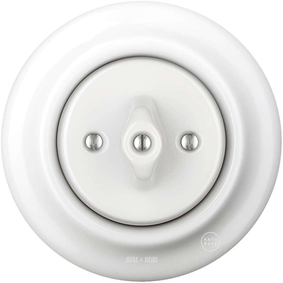 PORCELAIN WALL LIGHT SWITCH WHITE ROTARY - DYKE & DEAN