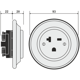 PORCELAIN WALL SOCKET GOLD USA 20 AMP - DYKE & DEAN