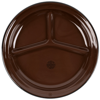 SET OF 2 BROWN ENAMEL DIVIDED CAMP PLATES - DYKE & DEAN