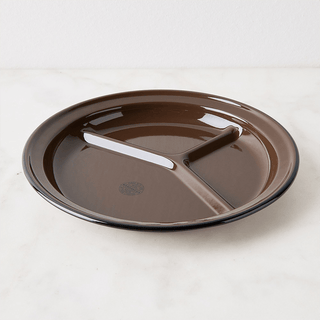 SET OF 2 BROWN ENAMEL DIVIDED CAMP PLATES - DYKE & DEAN