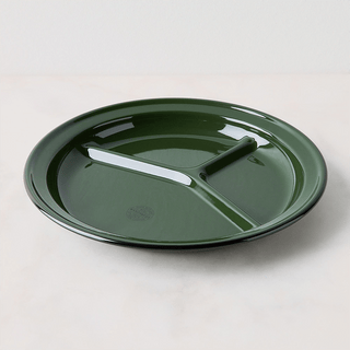 SET OF 2 GREEN ENAMEL DIVIDED CAMP PLATES - DYKE & DEAN