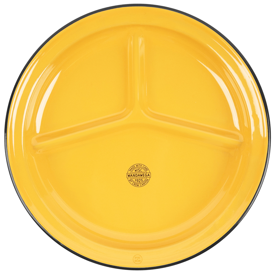 SET OF 2 YELLOW ENAMEL DIVIDED CAMP PLATES - DYKE & DEAN