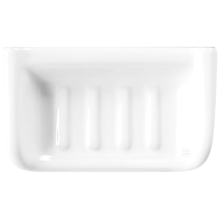 SMALL WHITE PORCELAIN BATHROOM SOAP DISH WITH SIDES - DYKE & DEAN