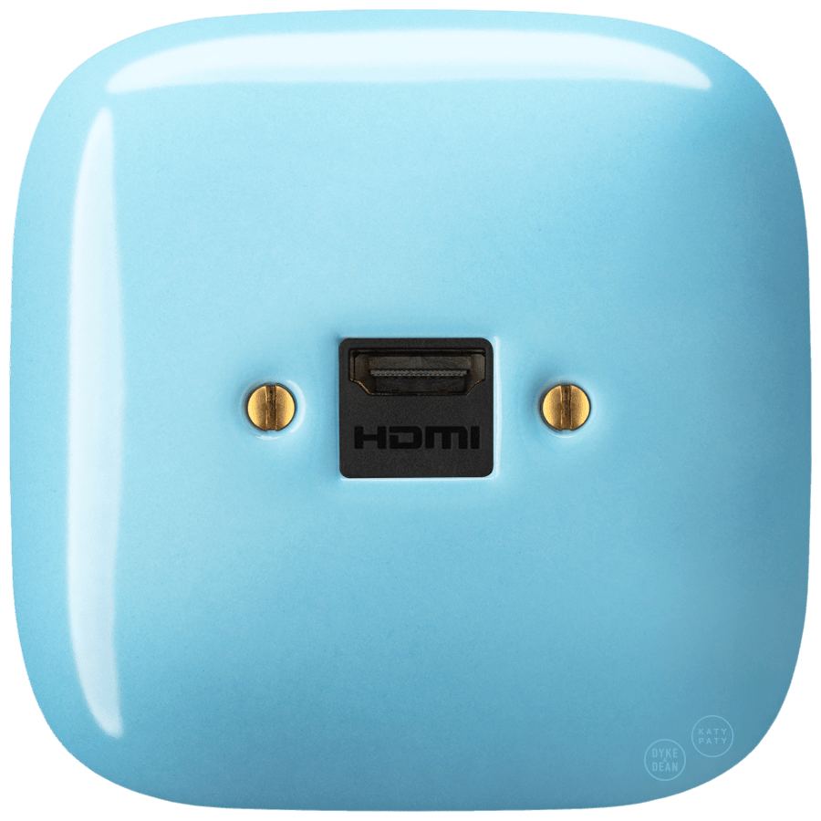 SQUARE PORCELAIN HDMI WALL SOCKET PASTEL BLUE - DYKE & DEAN