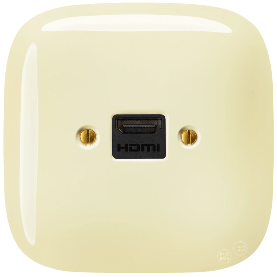 SQUARE PORCELAIN HDMI WALL SOCKET VANILLA - DYKE & DEAN