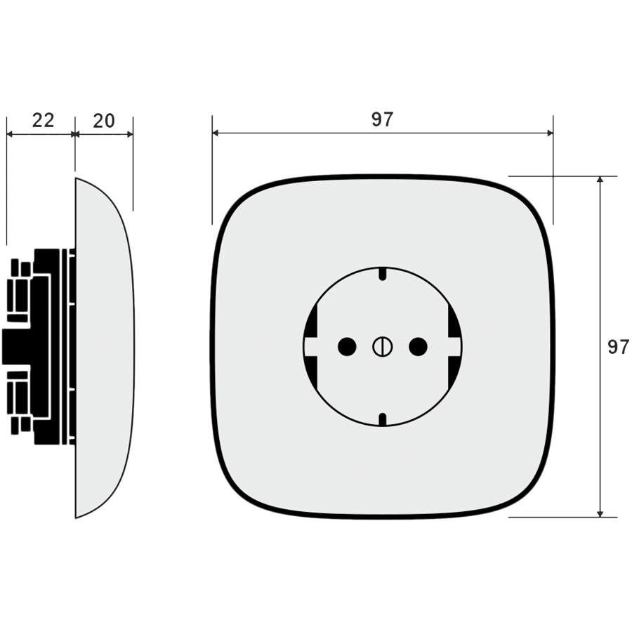 SQUARE PORCELAIN WALL SOCKET SCHUKO BRICK RED - DYKE & DEAN