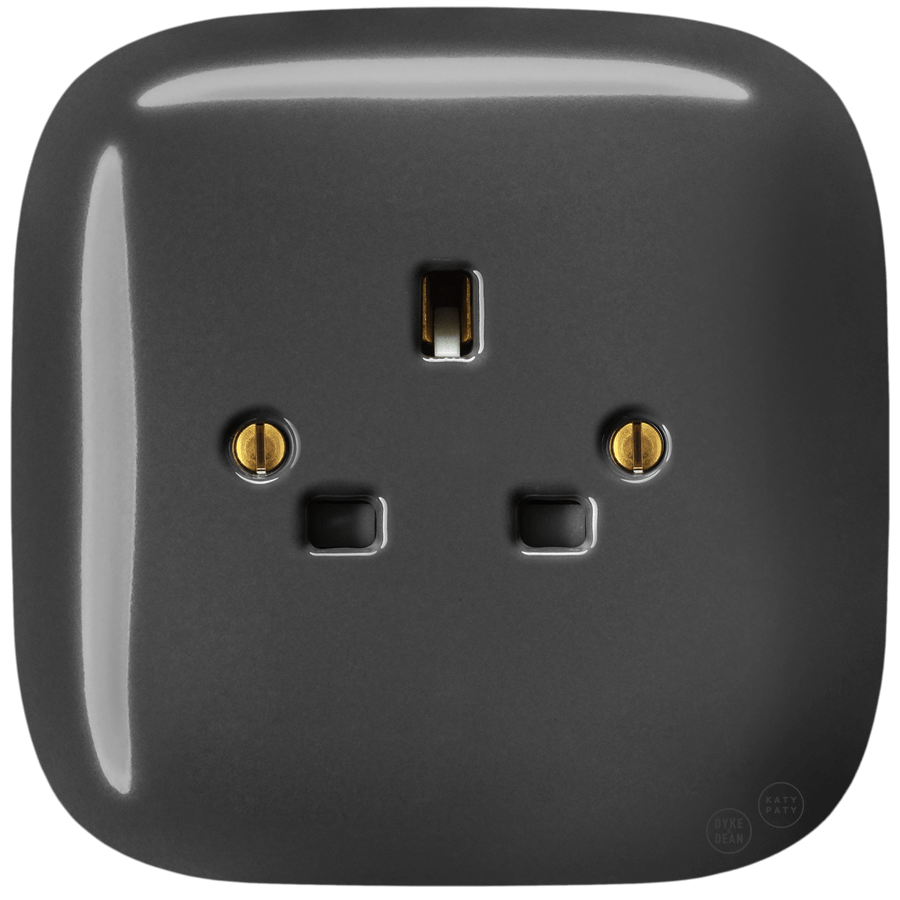 SQUARE PORCELAIN WALL SOCKET UK DARK GREY - DYKE & DEAN