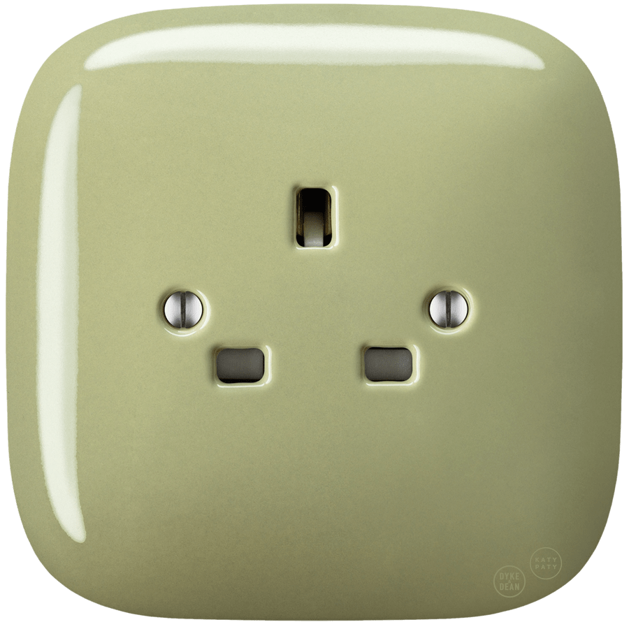 SQUARE PORCELAIN WALL SOCKET UK MOSS GREEN - DYKE & DEAN