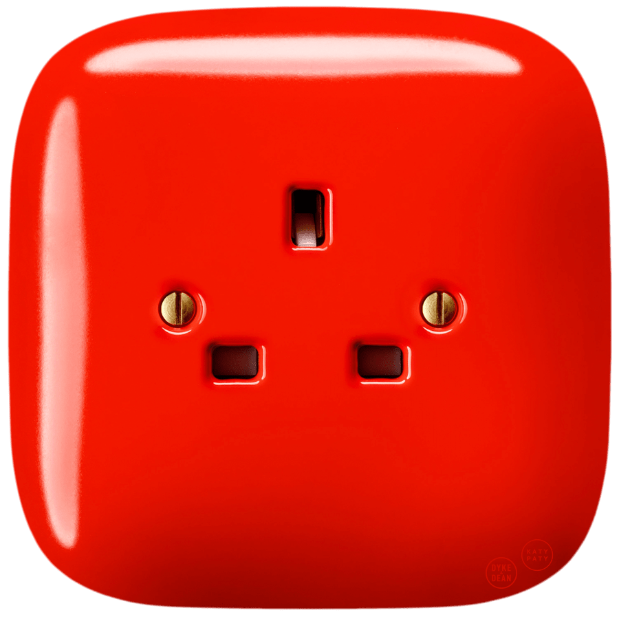 SQUARE PORCELAIN WALL SOCKET UK RED - DYKE & DEAN