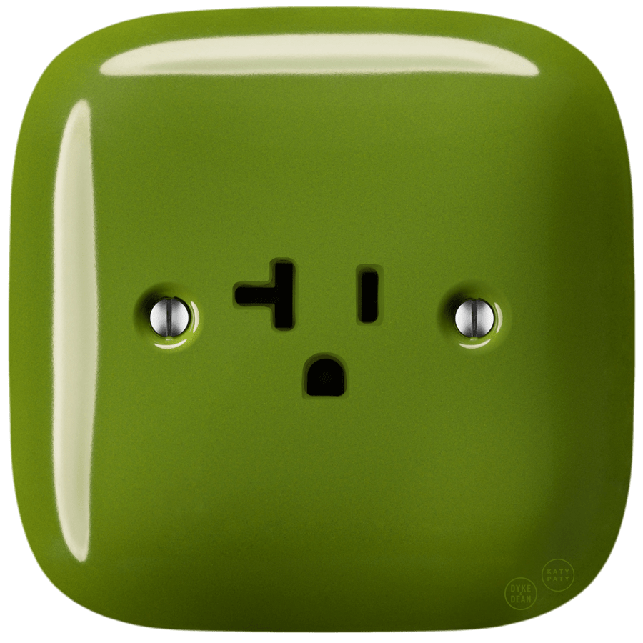 SQUARE PORCELAIN WALL SOCKET USA 20 AMP GREEN - DYKE & DEAN