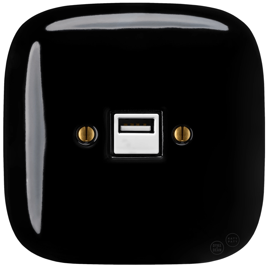 SQUARE PORCELAIN WALL USB CHARGER BLACK - DYKE & DEAN