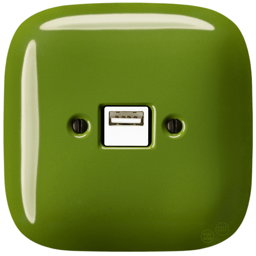 SQUARE PORCELAIN WALL USB CHARGER GREEN - DYKE & DEAN