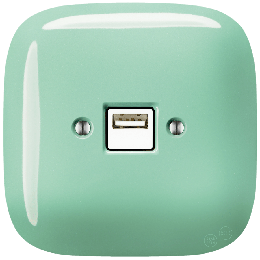 SQUARE PORCELAIN WALL USB CHARGER MINT - DYKE & DEAN