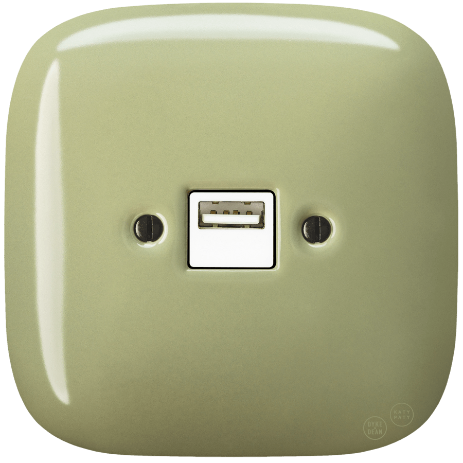 SQUARE PORCELAIN WALL USB CHARGER MOSS GREEN - DYKE & DEAN