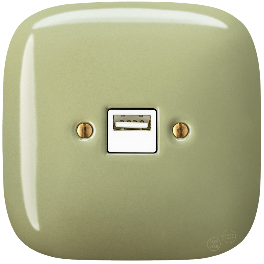 SQUARE PORCELAIN WALL USB CHARGER MOSS GREEN - DYKE & DEAN