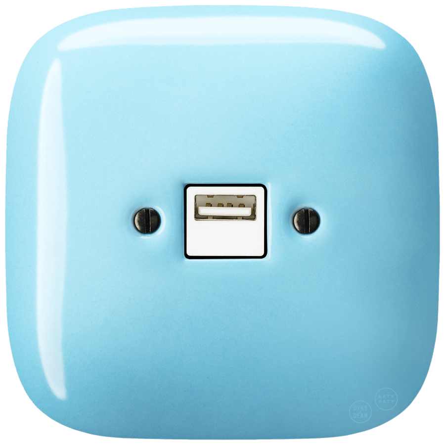 SQUARE PORCELAIN WALL USB CHARGER PASTEL BLUE - DYKE & DEAN