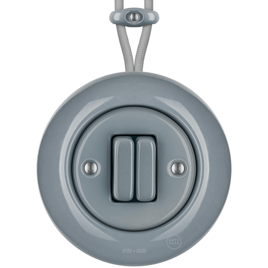 SURFACE PORCELAIN WALL LIGHT SWITCH ASH GREY DOUBLE - DYKE & DEAN