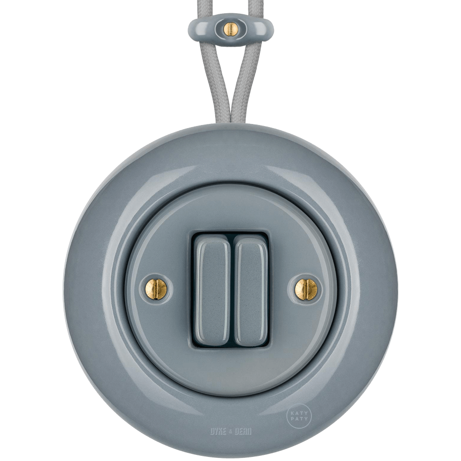 SURFACE PORCELAIN WALL LIGHT SWITCH ASH GREY DOUBLE - DYKE & DEAN