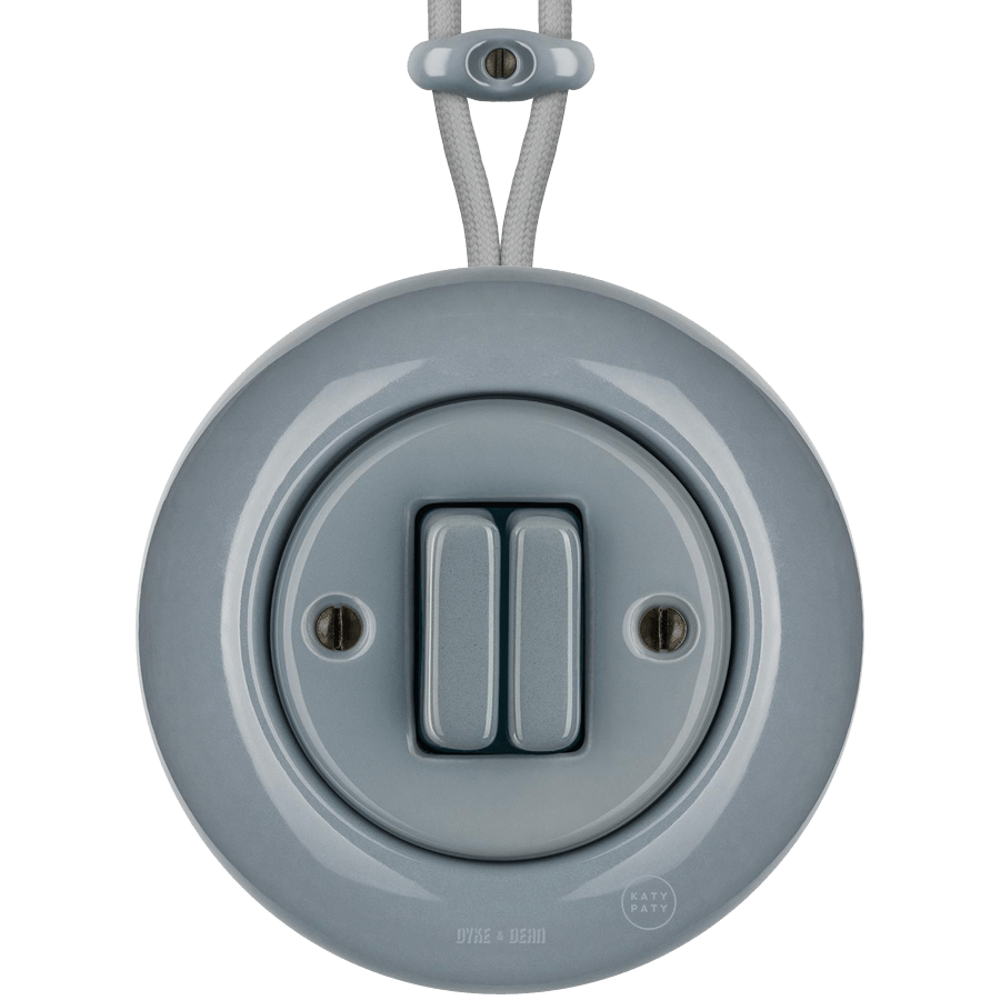 SURFACE PORCELAIN WALL LIGHT SWITCH ASH GREY DOUBLE - DYKE & DEAN