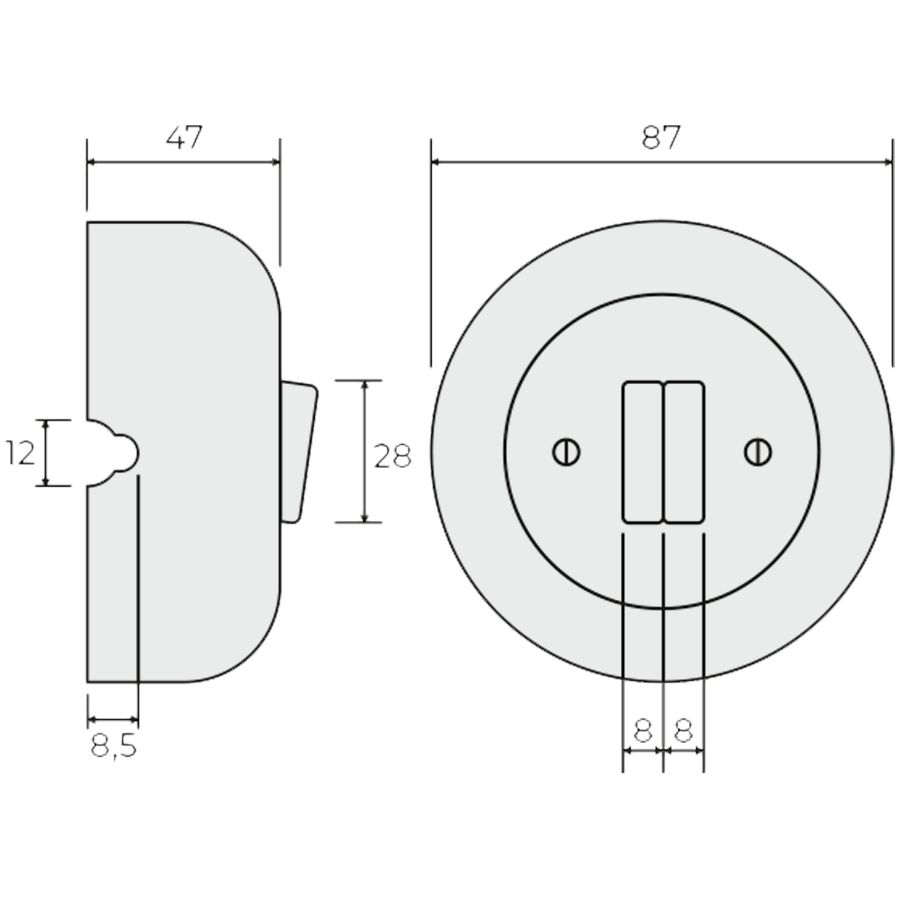 SURFACE PORCELAIN WALL LIGHT SWITCH ASH GREY DOUBLE - DYKE & DEAN