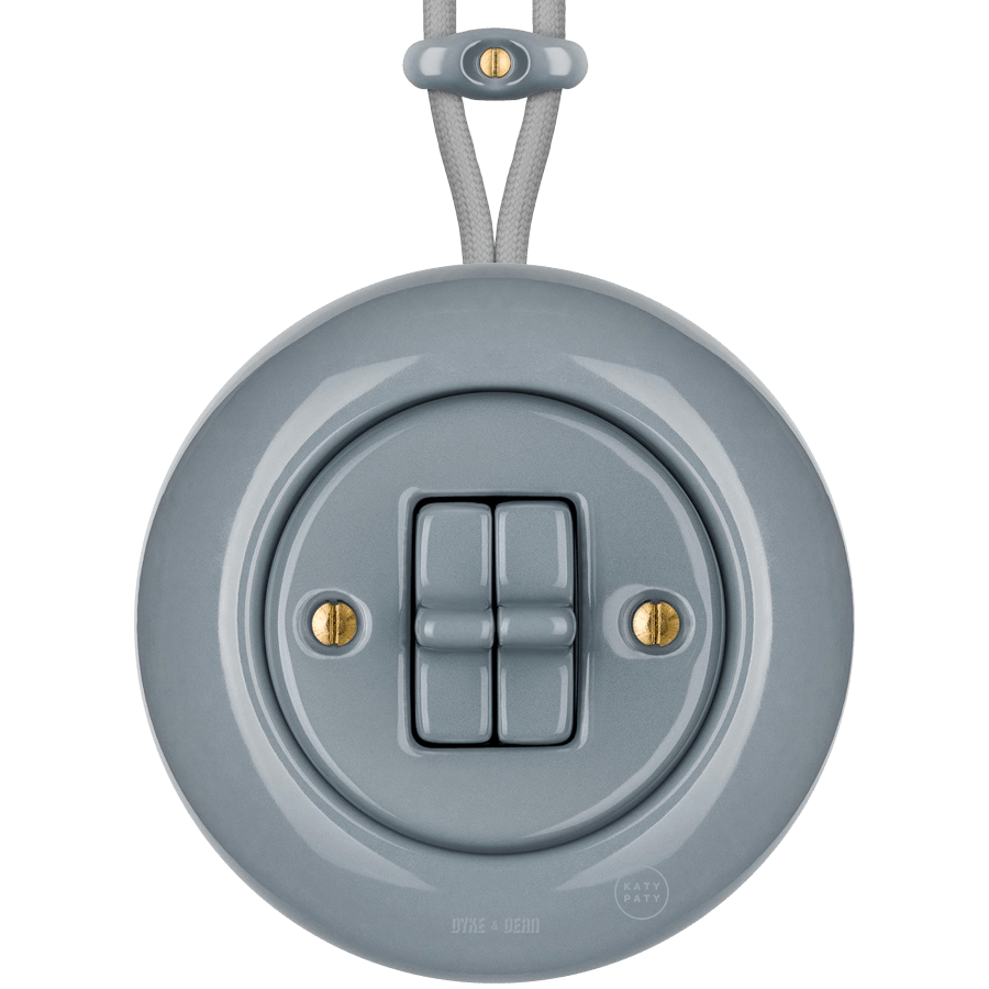 SURFACE PORCELAIN WALL LIGHT SWITCH ASH GREY DOUBLE TOGGLE - DYKE & DEAN