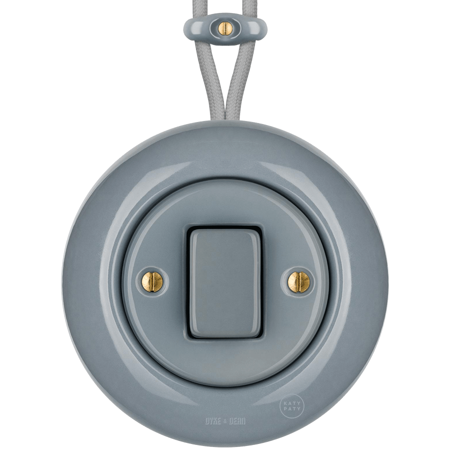 SURFACE PORCELAIN WALL LIGHT SWITCH ASH GREY FAT BUTTON - DYKE & DEAN