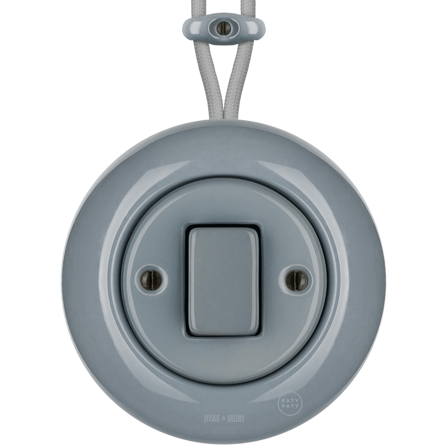 SURFACE PORCELAIN WALL LIGHT SWITCH ASH GREY FAT BUTTON - DYKE & DEAN