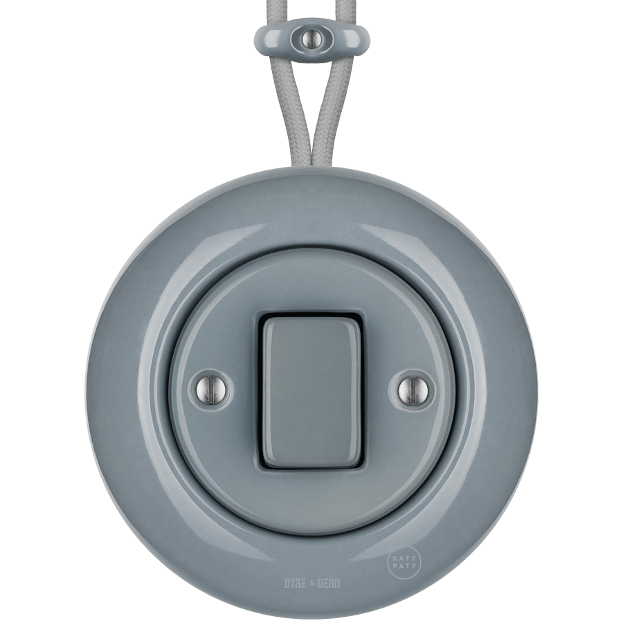 SURFACE PORCELAIN WALL LIGHT SWITCH ASH GREY FAT BUTTON - DYKE & DEAN