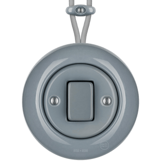 SURFACE PORCELAIN WALL LIGHT SWITCH ASH GREY FAT BUTTON - DYKE & DEAN