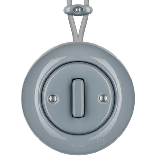 SURFACE PORCELAIN WALL LIGHT SWITCH ASH GREY SLIM BUTTON - DYKE & DEAN