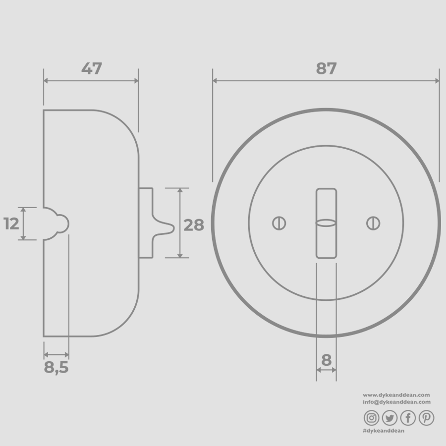 SURFACE PORCELAIN WALL LIGHT SWITCH ASH GREY TOGGLE - DYKE & DEAN