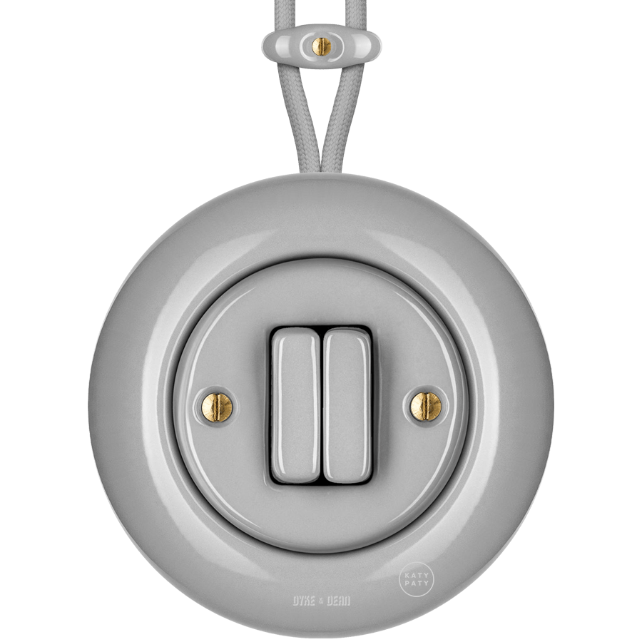 SURFACE PORCELAIN WALL LIGHT SWITCH GREY DOUBLE - DYKE & DEAN