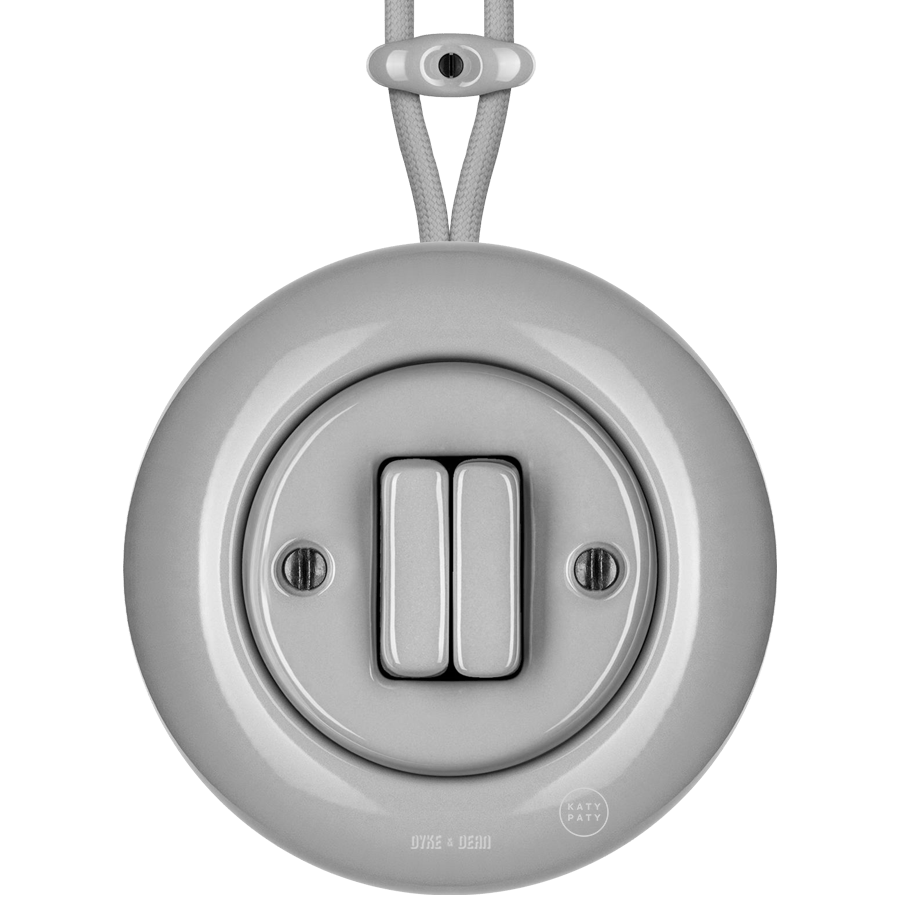 SURFACE PORCELAIN WALL LIGHT SWITCH GREY DOUBLE - DYKE & DEAN