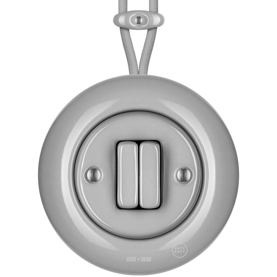 SURFACE PORCELAIN WALL LIGHT SWITCH GREY DOUBLE - DYKE & DEAN