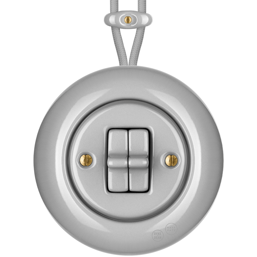 SURFACE PORCELAIN WALL LIGHT SWITCH GREY DOUBLE TOGGLE - DYKE & DEAN