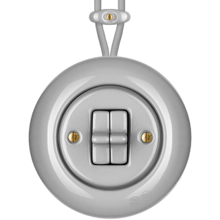 SURFACE PORCELAIN WALL LIGHT SWITCH GREY DOUBLE TOGGLE - DYKE & DEAN