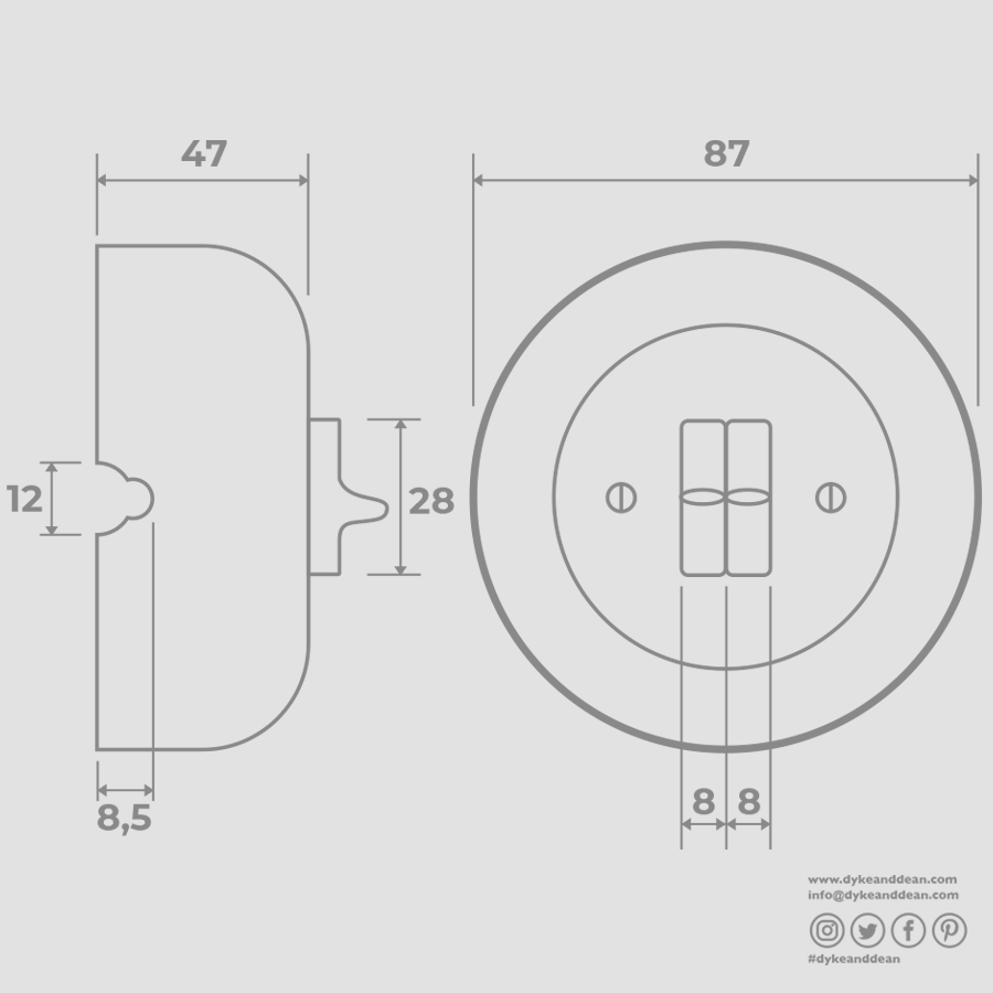 SURFACE PORCELAIN WALL LIGHT SWITCH GREY DOUBLE TOGGLE - DYKE & DEAN