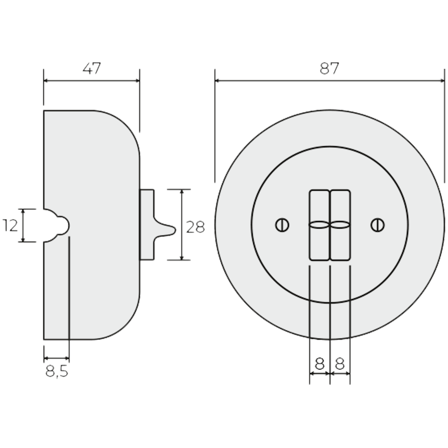 SURFACE PORCELAIN WALL LIGHT SWITCH GREY DOUBLE TOGGLE - DYKE & DEAN