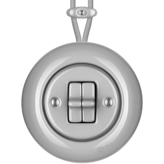 SURFACE PORCELAIN WALL LIGHT SWITCH GREY DOUBLE TOGGLE - DYKE & DEAN