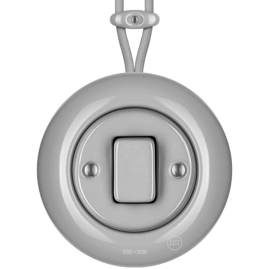 SURFACE PORCELAIN WALL LIGHT SWITCH GREY FAT BUTTON - DYKE & DEAN