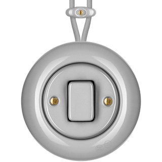 SURFACE PORCELAIN WALL LIGHT SWITCH GREY FAT BUTTON - DYKE & DEAN