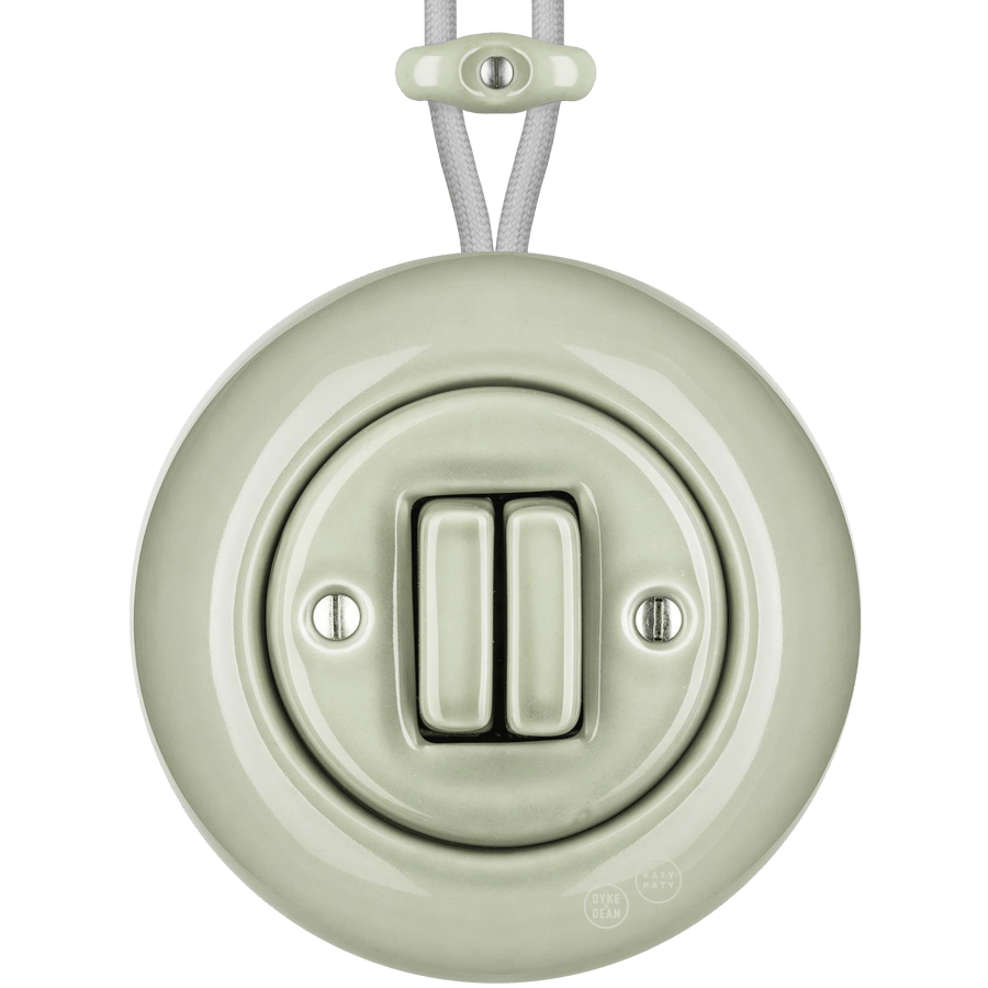 SURFACE PORCELAIN WALL LIGHT SWITCH GREY GREEN DOUBLE - DYKE & DEAN