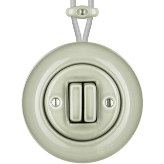 SURFACE PORCELAIN WALL LIGHT SWITCH GREY GREEN DOUBLE - DYKE & DEAN