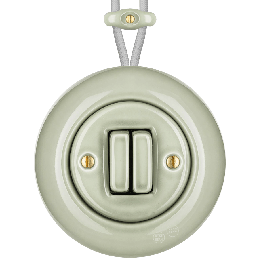 SURFACE PORCELAIN WALL LIGHT SWITCH GREY GREEN DOUBLE - DYKE & DEAN