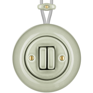 SURFACE PORCELAIN WALL LIGHT SWITCH GREY GREEN DOUBLE - DYKE & DEAN