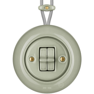 SURFACE PORCELAIN WALL LIGHT SWITCH GREY GREEN DOUBLE TOGGLE - DYKE & DEAN